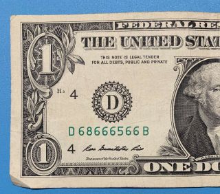 2009 D Series $1 One Dollar Bill Fancy Trinary 6 of a Kind Note FRN US Cool 2