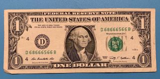 2009 D Series $1 One Dollar Bill Fancy Trinary 6 of a Kind Note FRN US Cool 3