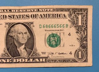 2009 D Series $1 One Dollar Bill Fancy Trinary 6 of a Kind Note FRN US Cool 4