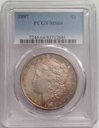 1897 Morgan Silver Dollar - Pcgs Ms 64 - Rich Forest Toning - Awesome