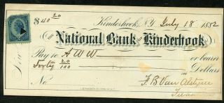 Us National Bank Of Kinderhook,  Ny Cancelled Check 7/18/1882 With Revenue Stamp