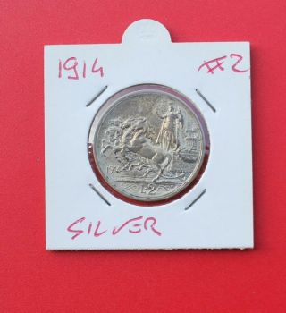 1914 Italy Kingdom Silver 2 Lire Quadriga Briosa King Vittorio Em.  2