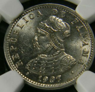 Panama 1907 1/2 Centesimo Silver Coin Ngc Ms 63