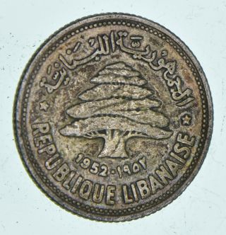 Roughly Size Of Quarter - 1952 Lebanon 50 Piastres - World Silver Coin 637