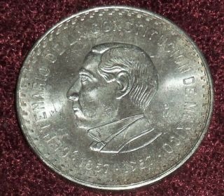 Brilliant Unc 1957 Benito Juarez.  900 Silver 10 Pesos Rare 1 Year Type S/h