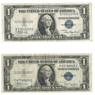 A 1935 - A $1 Silver Certificates Blue Seal " B52511109d " & " F67789805c "