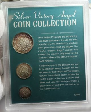 Mexico 1996 Libertad 3 silver coin set 1/20 1/10 1/4 Onza Victory Angel 3