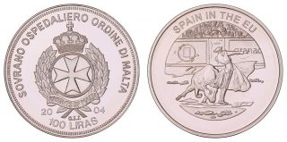 Xe.  118} Order Of Malta 100 Liras 2004 / Spain In Eu / Souvenir Issue / Bu