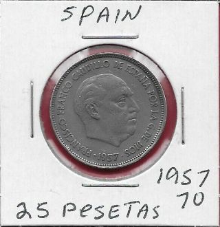 Spain Kingdom 25 Pesetas 1957 - 70 Francisco Franco Caudillo And Regent,  Head Right