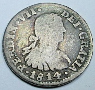 1814 Spanish Mexico Silver 1/2 Reales Piece Of 8 Real Colonial Era Treasure Coin