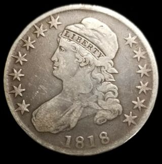 1818 Capped Bust Half Dollar 50c Coin In Vf