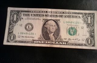 L 06484120 Rare Low Run Star Note Serial Dollar Bill Replacement Error 