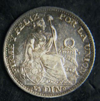 1892 Half Dino (. 5) From Peru With Strong Die Clash And Repunched 8 In The Date