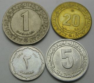 Algeria 2,  5,  20 Centimes & 1 Dinar 1964/1975 - 4 Coins.  - 514
