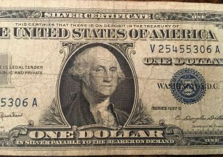1957 B Star Note $1 One Dollar Bill Silver Certificate Note Blue Seal.