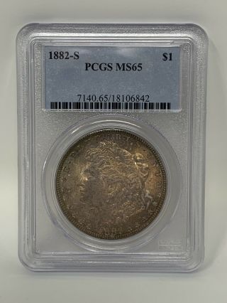 1882 - S Morgan Silver Dollar Pcgs Ms65 Toned Both Sides
