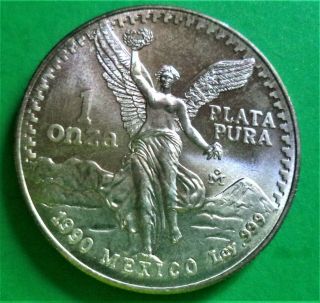 1990 Silver Mexican Libertad 1 Oz.  999 Fine Silver Round