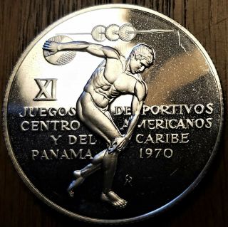 1970 Panama 5 Balboas Unc Silver Coin,  11th Central American & Caribbean Games - C