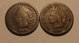 1864 No L & 1865 Indian Head Cent Penny - Mixed - 7su - 2