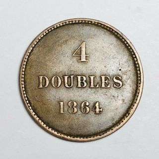 1864 Guernsey 4 Doubles Bronze Coin Km 5