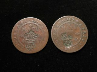 Two Portuguese Angola Countermarked Copper Coins 1763 And 1789