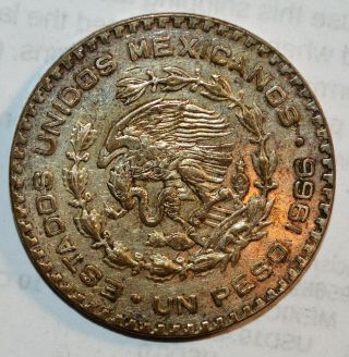 1966 Silver Un Peso Vintage World J Mexico Large Collectible Coin