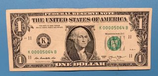 2013 K Series $1 One Dollar Bill Fancy Low Serial Rare 5 of a Kind Note FRN Cool 3