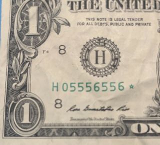 2013 H Series $1 One Dollar Bill Fancy Trinary 5 Of A Kind Rare Star Note Frn