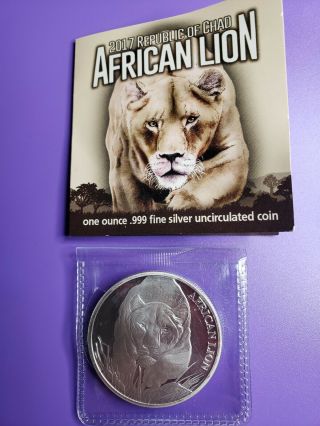2017 Republic Of Chad African Lion 1 Oz 999 Silver Coin