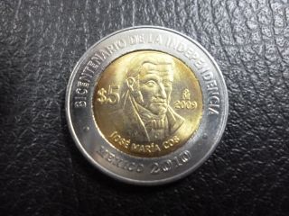 Mexico Commemorative Bimetallic Coin 5 Pesos Km908 Unc 2009 - Jose María Cos