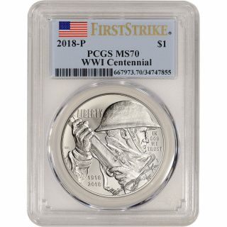 2018 - P Us World War I Commemorative Bu Silver Dollar - Pcgs Ms70 First Strike