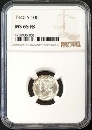 1940 S Mercury Dime Certified Ms 65 Fb (full Bands) By Ngc