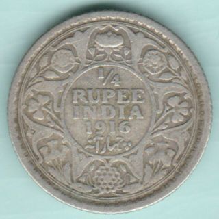 British India 1916 King George V 1/4 Rupee Ex Rare Silver Coin