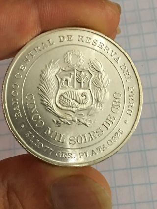 1979 Peru.  925 Silver Coin 5000 Soles De Oro Frosty Briliant Uncirculated UNC 2