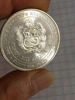 1979 Peru.  925 Silver Coin 5000 Soles De Oro Frosty Briliant Uncirculated UNC 4