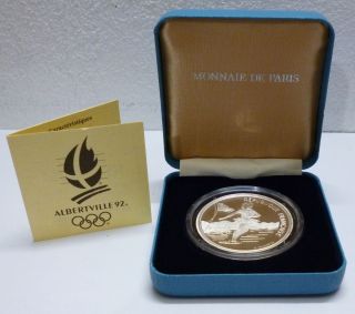 France 100 Francs 1989 Silver Coin Proof Summer Olympic 1992 Ice Skating Couple