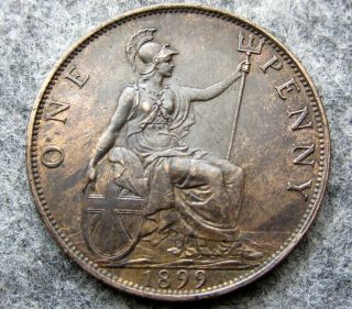 Great Britain Queen Victoria 1899 One Penny,  Unc Patina