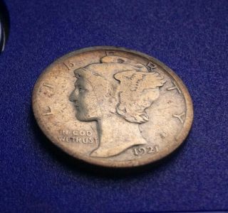 1921 Mercury Dime,  Rare Semi - Key Date,  Fine Silver Coin W/ Toning