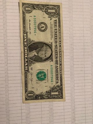 2013 $1 Dollar Bill Star Note With Quad 0 Zeros
