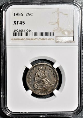 1856 25c Silver Seated Liberty Quarter,  Certified By Ngc Xf45,  Ek24
