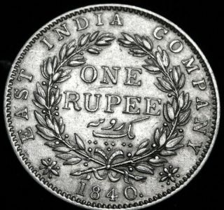 1840 British India One Rupee Coin Silver Queen Victoria A40 - 117