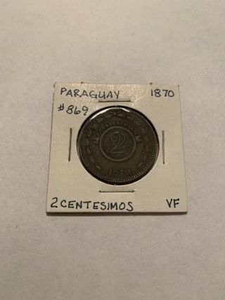 1870 Paraguay 2 Centesimos Foreign Coin
