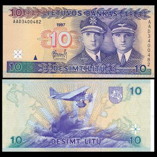 Lithuania 10 Litu Banknote,  1997,  P - 59,  Unc,  Europe Paper Money