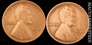 Group Of Two Lincoln Wheat Cents - 1915 ; 1915 - D - Semi - Key Nr246