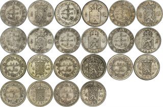 Netherlands East Indies: 11 Different Silver 1/4 Gulden 1854 - 1929