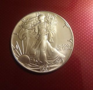 1987 Silver Dollar Coin 1 Troy Oz Great American Eagle.  999 Fine Bu