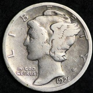 Fine 1921 - D Mercury Silver Dime Key Date