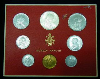 1965 Vatican Italy Complete Set Coins Unc With Silver In Red Box