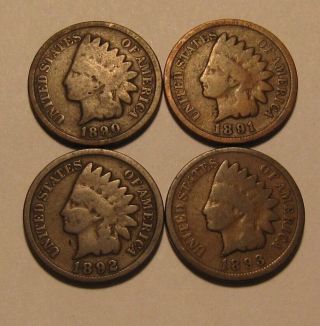1890 1891 1892 1893 Indian Head Cent Penny - Mixed - 42sa - 2