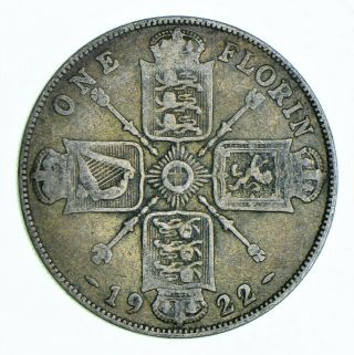 Silver 1922 Great Britain Florin Km 817a George V Crowned Shields 423